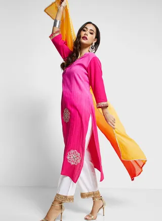 Embroidered V-Neck Kurti