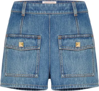 VLogo stud-detail denim shorts