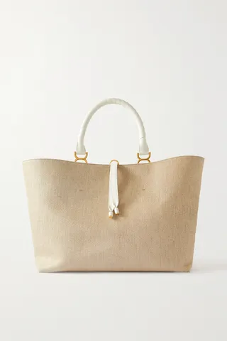 Chloé - + Net Sustain Marcie Tasseled Leather-trimmed Linen Tote - Neutrals