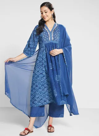 Puff Sleeve Printed Suit set