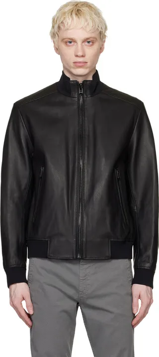 BOSS Black Bomber-Style Leather Jacket