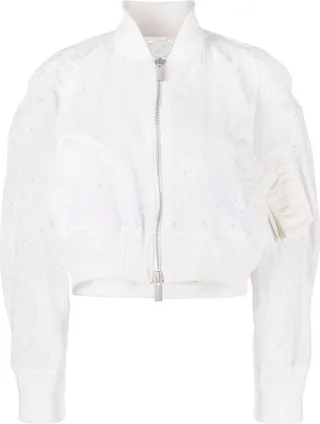 Broderie-Anglaise Cropped Bomber Jacket