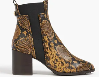 Snake-effect leather ankle boots