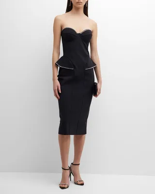 Terenzia Crystal-Embellished Peplum Dress