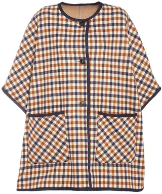 Fieno reversible check wool blend cape