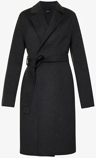 Womens Dark Grey Cenda Belted Wool and Cashmere-blend Coat