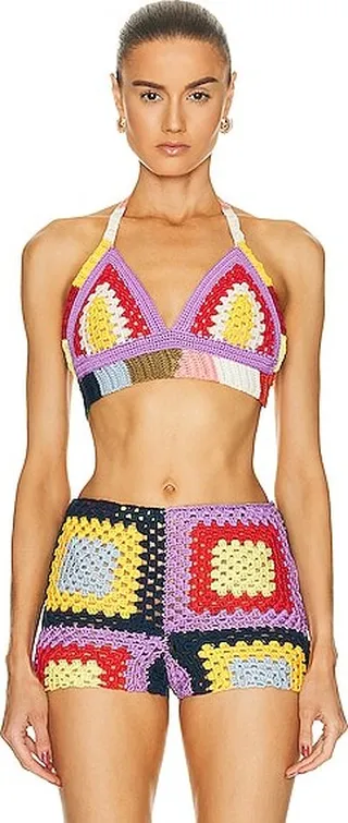 Marni x No Vacancy Inn Crochet Halter Bra Top in Purple