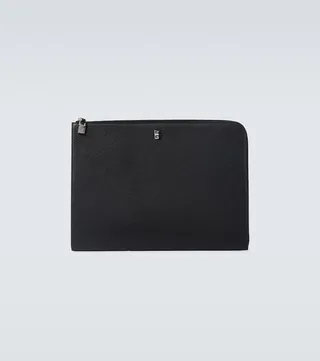 Large grained leather gusset pouch