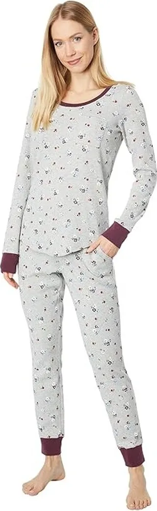 L.L.Bean Mini Waffle Lounge Set Print (Gray Heather Floral) Women's Pajama Sets