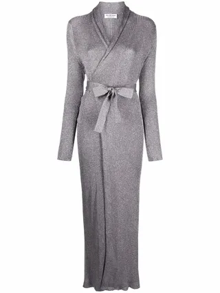 Metallic Belted Wrap Maxi Dress