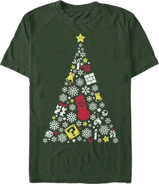 Men's Nintendo Christmas Evergreen Mario T-Shirt - Dark Green - Large