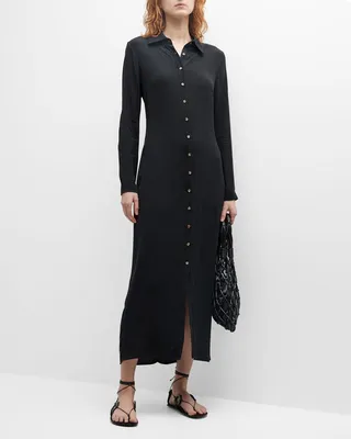 Collared Button-Front Maxi Shirtdress