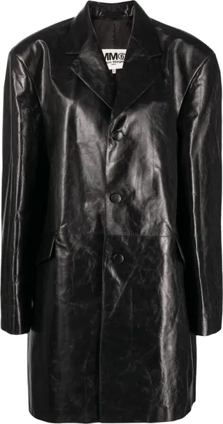 Single-Breasted Leather Coat