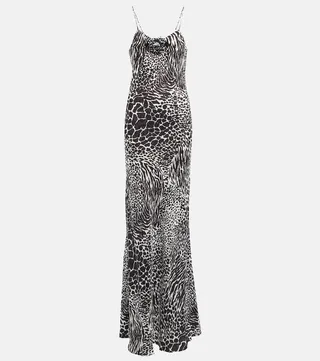 Zebra-print silk jacquard gown