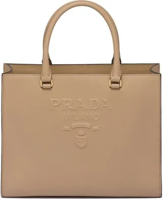 Medium Logo-Embossed Saffiano Tote Bag