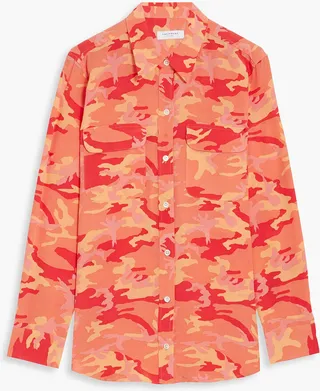 Slim Signature camouflage-print washed-silk shirt