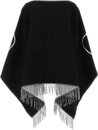Valentino VLogo Fringed Asymmetric Hem Poncho