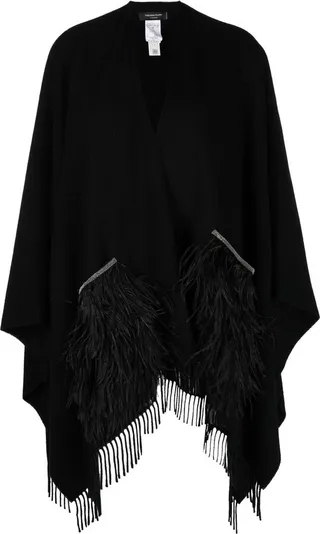 Feather-Trim Detail Cape
