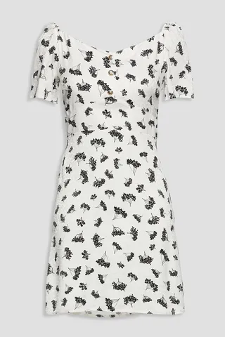 Roseline shirred printed cupro-blend jacquard mini dress