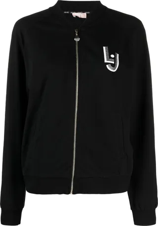Rhinestone-Embellished Logo Bomber Jacket