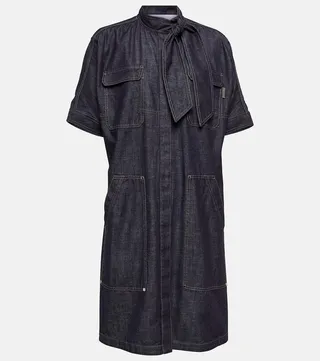 Tie-neck denim dress