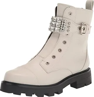 KARL LAGERFELD PARIS Women's Lug-Sole Maeva Combat Boot with A Crystal Detailed Fashion
