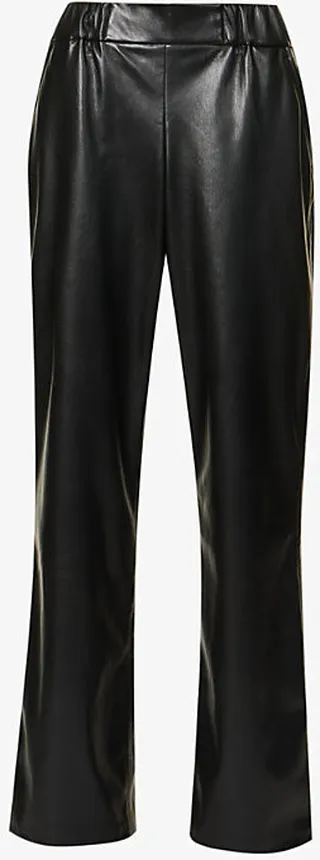 Womens Black Koa tructured-waist Mid-rise Wide-leg Faux-leather Trousers
