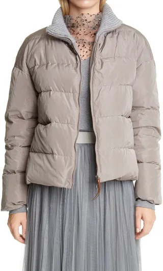 Ribbed Collar Puffer Jacket