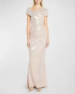 Iridescent Mirrorball Off-The-Shoulder Evening Dress