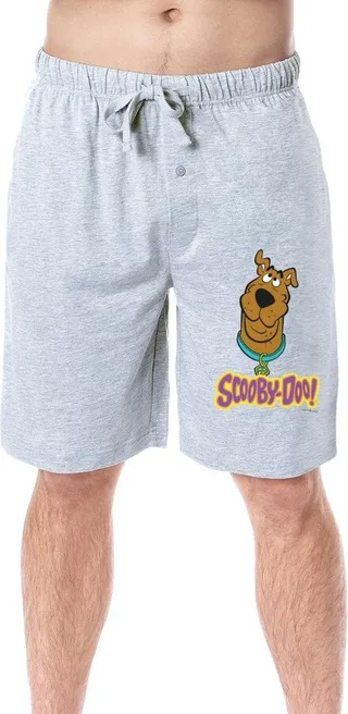 Scooby-Doo Mens' Cartoon Title Logo Face Character Sleep Pajama Shorts (2X) Grey