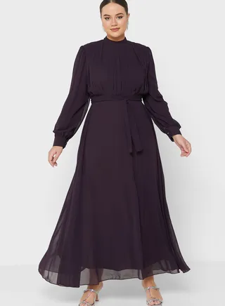 Pleated Belted Dress