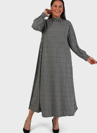 Checked Puff Sleeve Dress