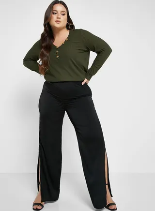 Pintuck Detail High Waist Pants