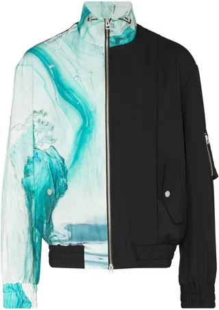 Marble-Pattern Bomber Jacket