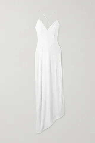 Retrofête - Violet Asymmetric Lace-up Sequined Stretch-tulle Gown - White