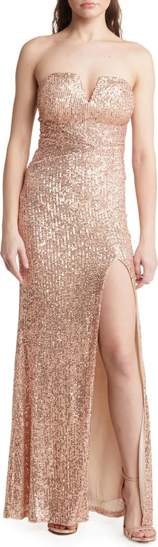 Sequin Strapless Gown