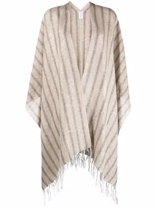 BRUNELLO CUCINELLI- Linen Blend Striped Poncho