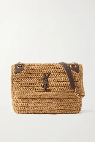 SAINT LAURENT - Niki Medium Leather-trimmed Raffia Shoulder Bag - Cream