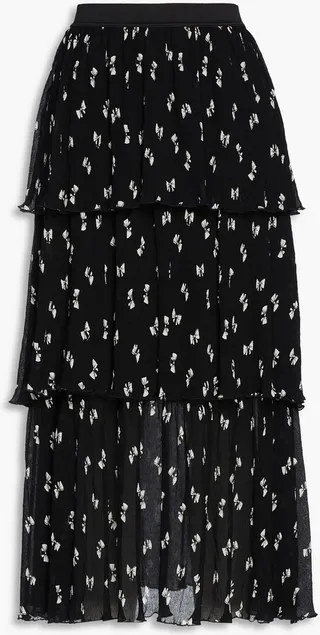 Jiona tiered printed crepon midi skirt