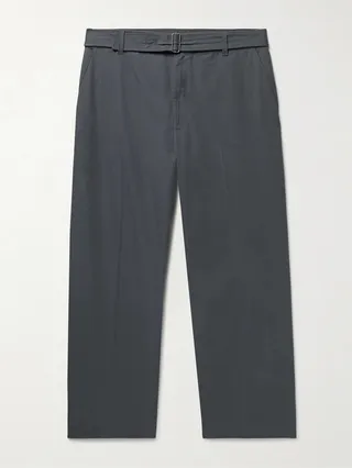 Earl Straight-Leg Cropped Belted Cotton-Poplin Trousers