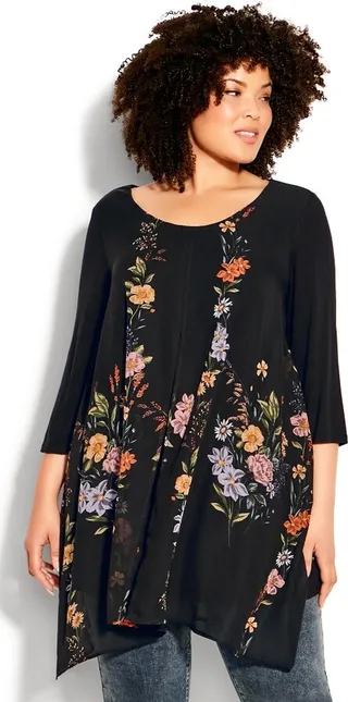 AVENUE| Women's Plus Size Harbor View Print Tunic - black - 14W