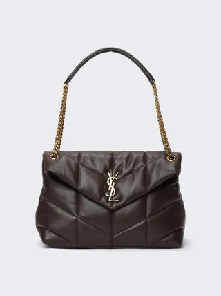 Medium Chain Quilted Puffer Bag Dark Ganache