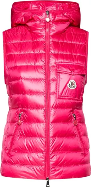 Moncler Logo Patch Zip-Up Hooded Down Gilet