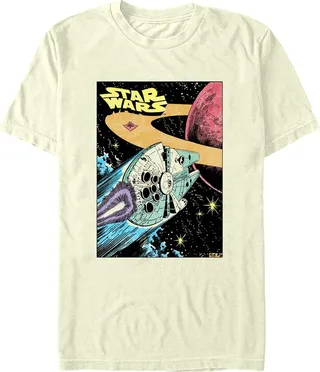 Men's Star Wars: A New Hope Millennium Falcon Comic Book Poster T-Shirt - Beige - 3X Large