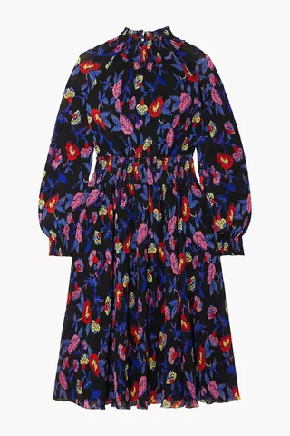 Athena shirred floral-print georgette midi dress