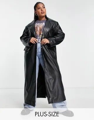 ASOS DESIGN Curve faux leather trench in black