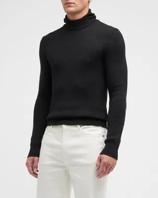 Men's Ribbed Wool Turtleneck Sweater