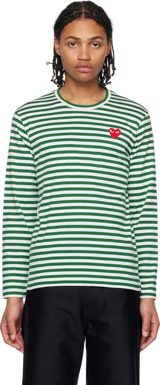 Comme des Garçons Play Green & White Heart Long Sleeve T-Shirt