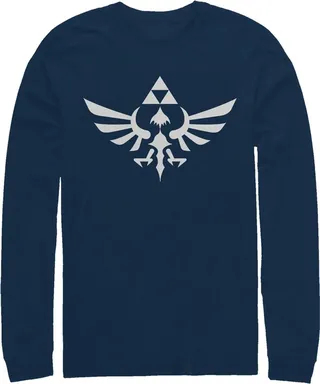 Men's Nintendo Legend of Zelda Triforce Long Sleeve Shirt - Navy Blue - 2X Large