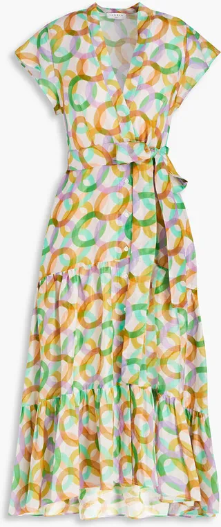 Athena printed linen and silk-blend midi dress
